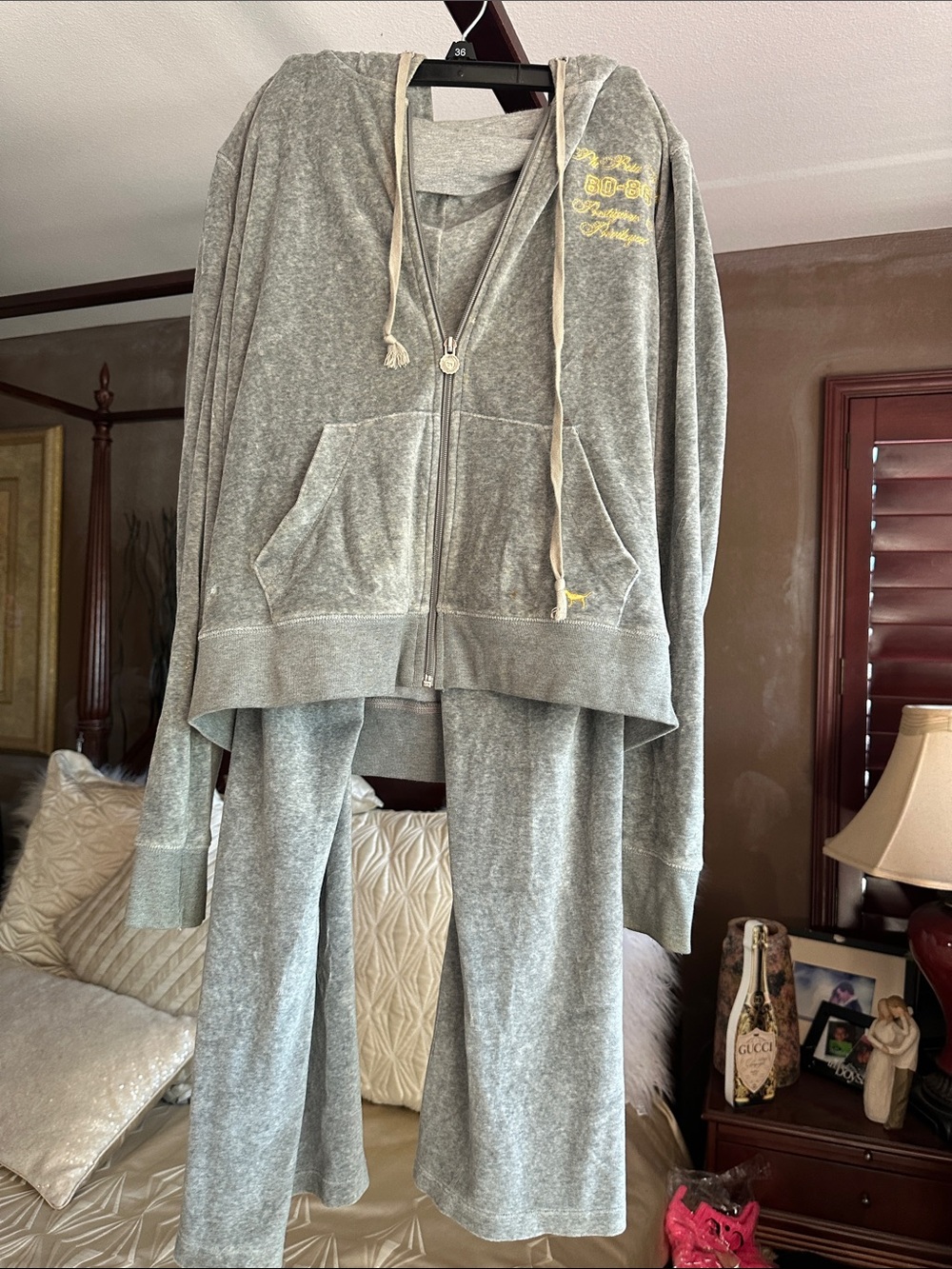 PINK Victoria's Secret Gray Zip-Up Hoodie and yoga pants with Yellow Script - Picture 11 of 13